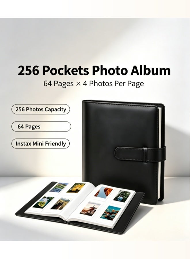 ألبومات الصور الجلد عالية الجودة للكاميرا الصغيرة Fujifilm Instax ، Polaroid 2x3 "صور الزنك ، ألبوم الصور الجلدية ذات القدرة الكبيرة مع 256 جيب ، مقاوم للماء DIY Photocard Holder Book لصور العائلة ، تخزين صور الزفاف والحفاظ على الذاكرة (أسود) - Image 1