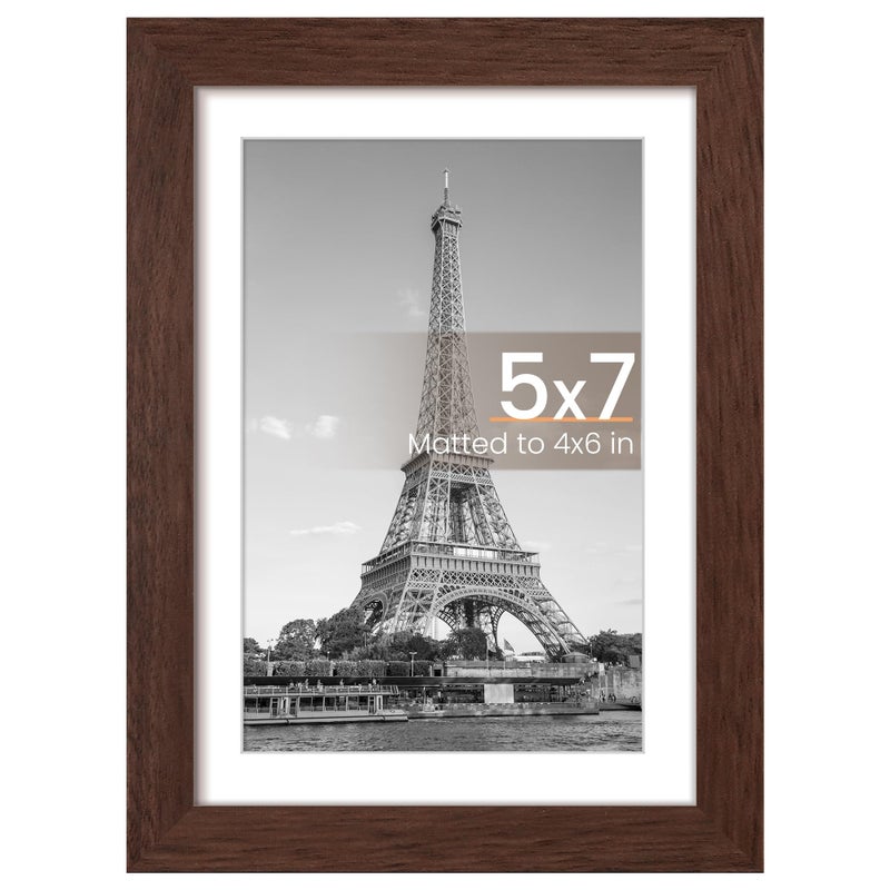 upsimples 5x7 Picture Frame  Display Pictures 4x6 with Mat or 5x7 Without Mat  Wall Hanging Photo Frame  Brown  1 Pack - Image 1