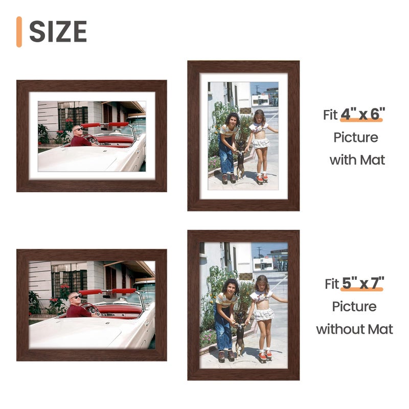 upsimples 5x7 Picture Frame  Display Pictures 4x6 with Mat or 5x7 Without Mat  Wall Hanging Photo Frame  Brown  1 Pack - Image 3