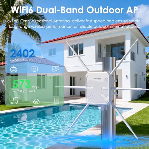 WAVLINK AX3000 Outdoor WiFi 6 Extender, Long Range Outdoor Access Point, 6x7dBi High-Gain Antennas, PoE Powered, IP67 Waterproof Lightning Protection, Starlink Compatible for Farm, RV, Cameras - Image 2