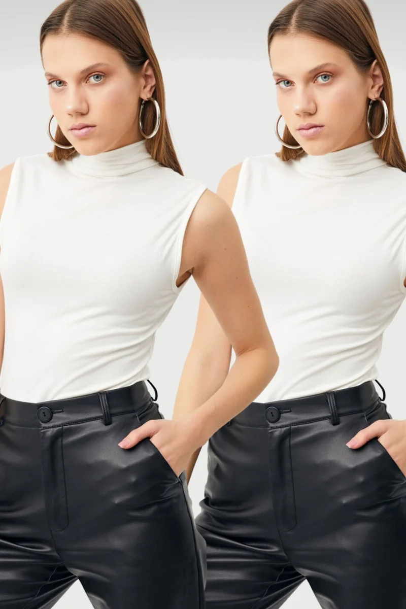 بيبانتولون BIPANTOLON Women's 2-Pack Sleeveless Half Turtleneck Bodysuits