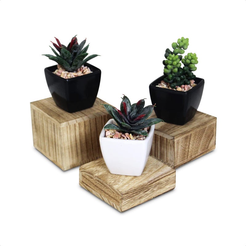 Mooca MOOCA Customizable Wooden Display Risers Set  3 Different Height Stands for Jewelry Watches Cosmetics and Accessory Oak Color