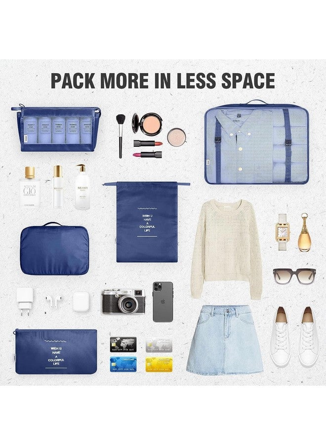 VARENYYA VARENYYA 7 Pieces Travel Organizer Pouches/Packing Cubes/Travel Essentials for Women Luggage/Space Saver Bags for Clothes/Toiletry Kit/Underwear/Makeup Kit/Travelling Pouch (Dark Blue)  - Image 5