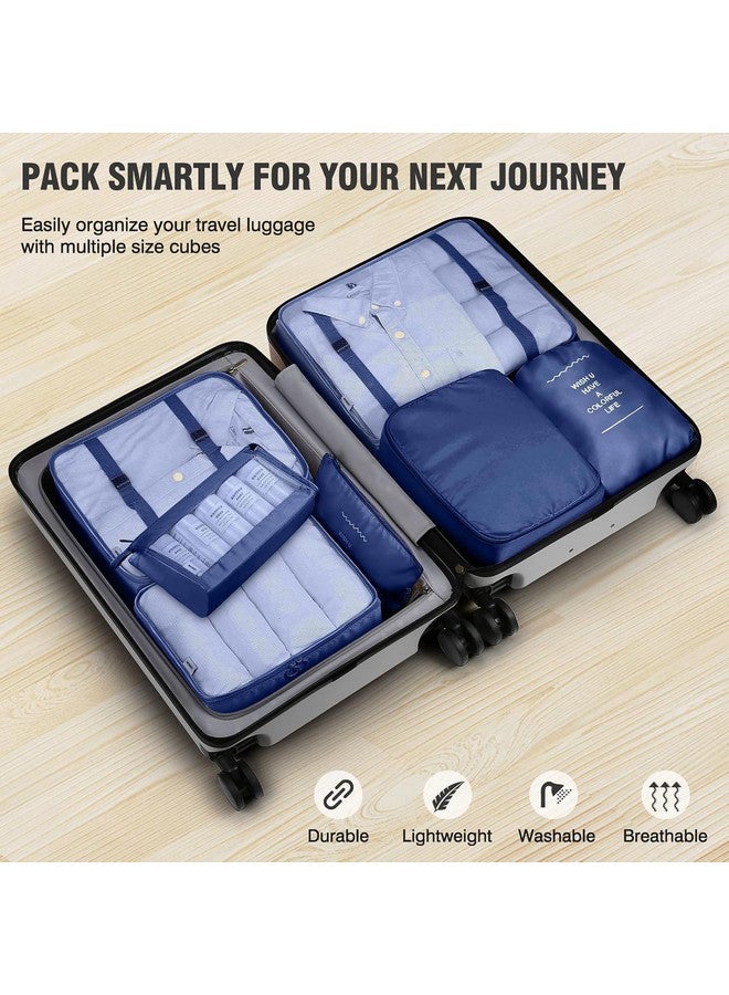 VARENYYA VARENYYA 7 Pieces Travel Organizer Pouches/Packing Cubes/Travel Essentials for Women Luggage/Space Saver Bags for Clothes/Toiletry Kit/Underwear/Makeup Kit/Travelling Pouch (Dark Blue)  - Image 2