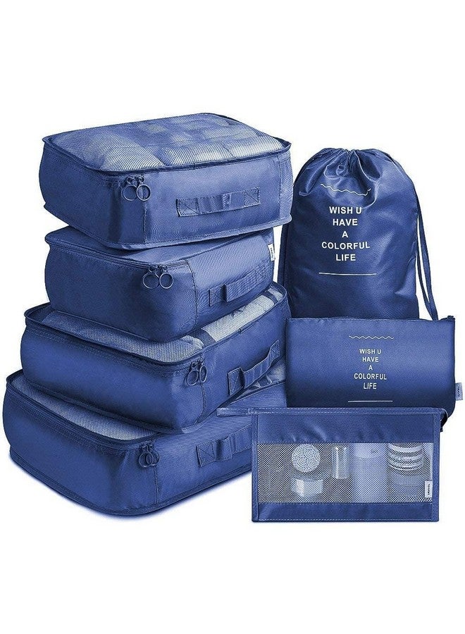 VARENYYA VARENYYA 7 Pieces Travel Organizer Pouches/Packing Cubes/Travel Essentials for Women Luggage/Space Saver Bags for Clothes/Toiletry Kit/Underwear/Makeup Kit/Travelling Pouch (Dark Blue)  - Image 1