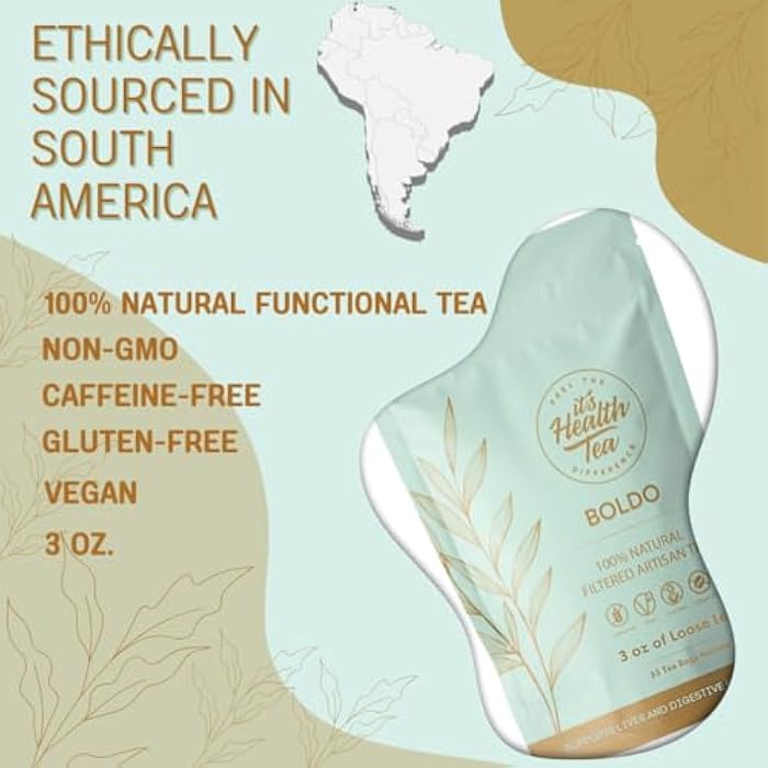 ItsHealthTea شاي بولدو العشبي - يستخدم تقليديًا لراحة الجهاز الهضمي وتدفق الصفراء الصحي | 35 كيس شاي مصفّى متضمن | خالي من الكافيين، خالي من الغلوتين | 3 أونصات من الأوراق السائبة - Image 2