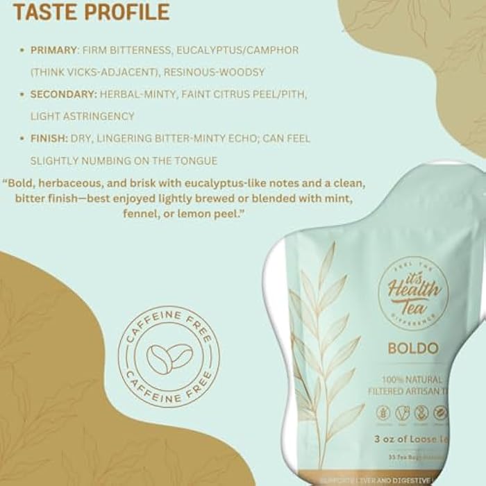 ItsHealthTea شاي بولدو العشبي - يستخدم تقليديًا لراحة الجهاز الهضمي وتدفق الصفراء الصحي | 35 كيس شاي مصفّى متضمن | خالي من الكافيين، خالي من الغلوتين | 3 أونصات من الأوراق السائبة - Image 5