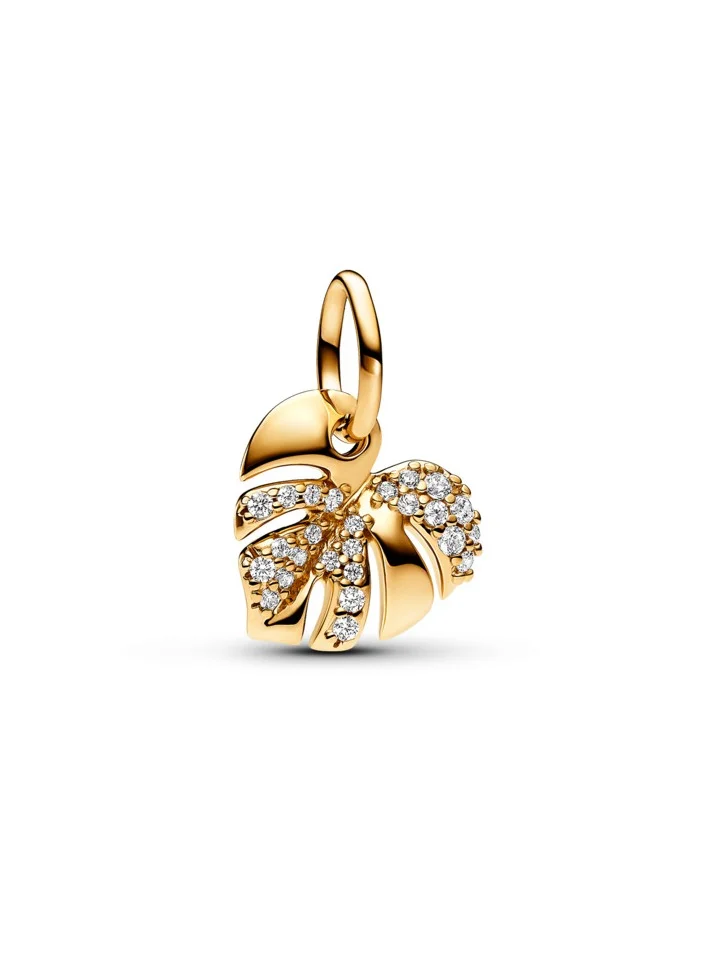 باندورا Sparkling Monstera Leaf Dangle Charm