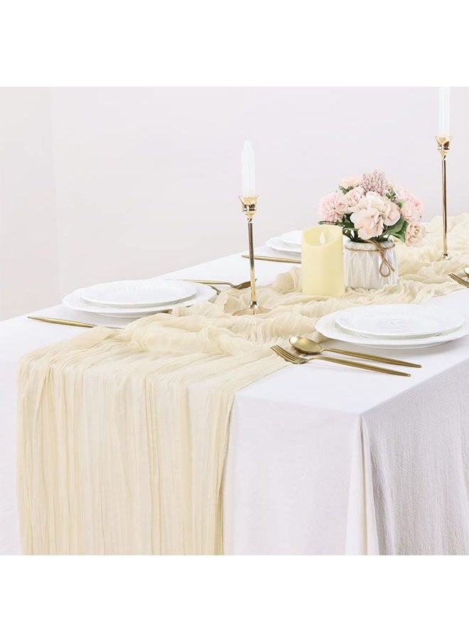meayul Translucent Table Runner Chessian Tablecloth, Cheesecloth Table Runner, Cheese Cloth Boho Gauze Table Runner for Wedding Bridal Baby Shower Birthday Party Rustic Sheer Boho Table Decorations  - Image 1