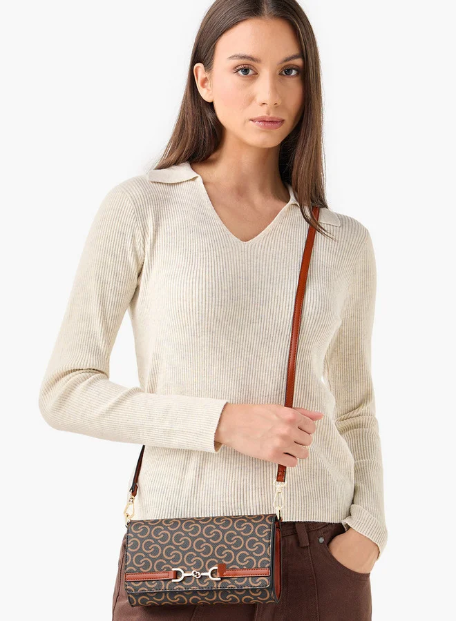 Celeste Monogram Print Crossbody Bag with Button Closure