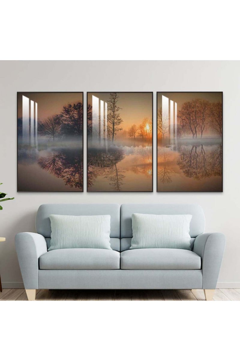 Marktna Three wooden wall painting with a frame and a clear acrylic layer - Image 1
