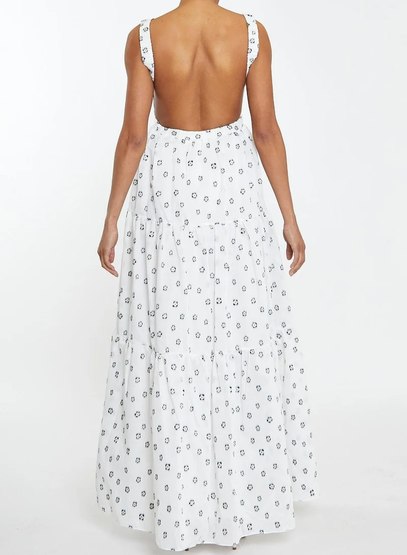 ترو ديكادينس Lorna White-Organza Flower Tiered Backless Maxi-Dress