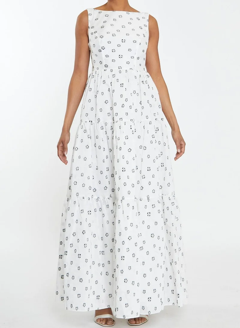 ترو ديكادينس Lorna White-Organza Flower Tiered Backless Maxi-Dress