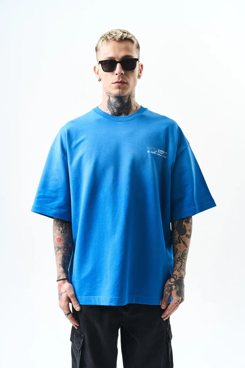 ريسباير تي شيرت رجالي مقاس كبير (Oversize) بطبعة "Pegasus"، أزرق