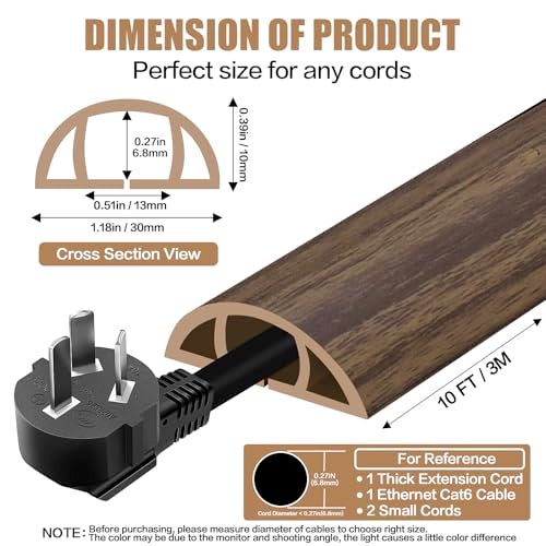 DBHXXMB-HH Floor Cord Cover Self Adhesive Cord Hider10FT Cable Management Extension Strip Protector for Wires Prevent Cable Trips for Offices Gyms Exhibitions Cavity039W x 027H Wood Walnut - Image 3