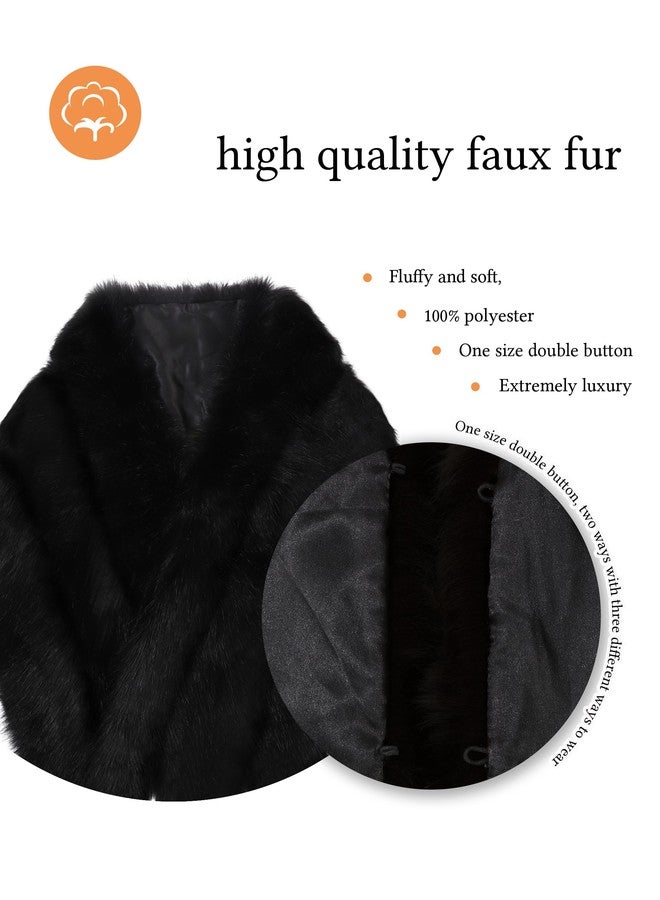 LA CARRIE Women Wedding Faux Fur Long Shawl Bridal Cape Party Stole Winter Scarf Soft Cover Up Shrug Gown Wrap, Black, One size - Image 3