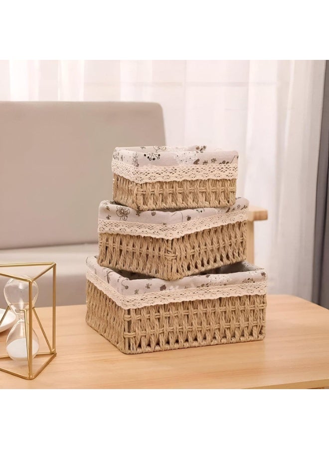 Set of 3 Storage Baskets, Braided Basket, Changing Table Organizer, Storage Box, Shelf Baskets & Wicker Baskets for Bathroom, Small Basket for Nursery - Shape May Vary  - Image 1