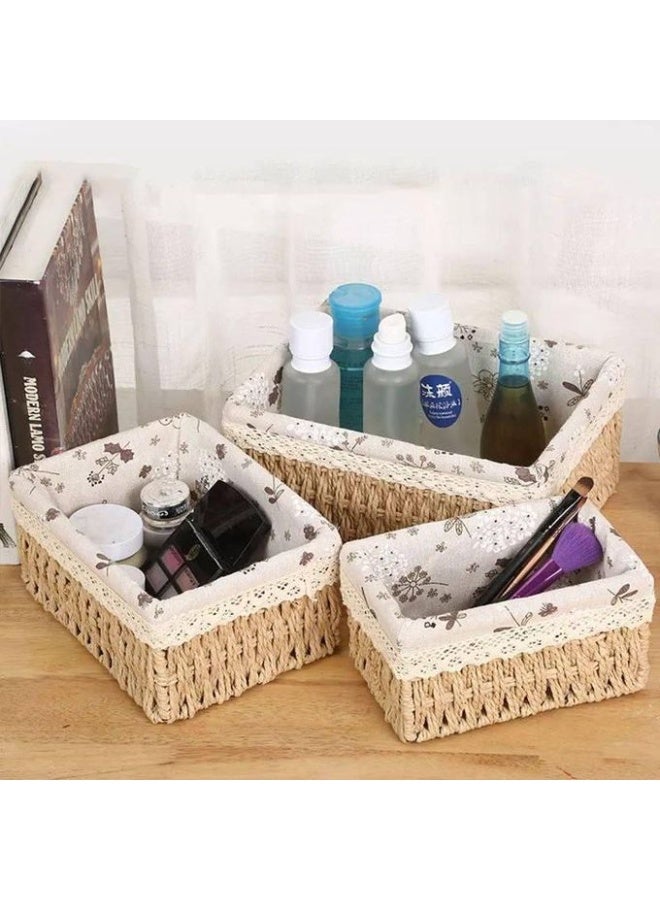 Set of 3 Storage Baskets, Braided Basket, Changing Table Organizer, Storage Box, Shelf Baskets & Wicker Baskets for Bathroom, Small Basket for Nursery - Shape May Vary  - Image 2