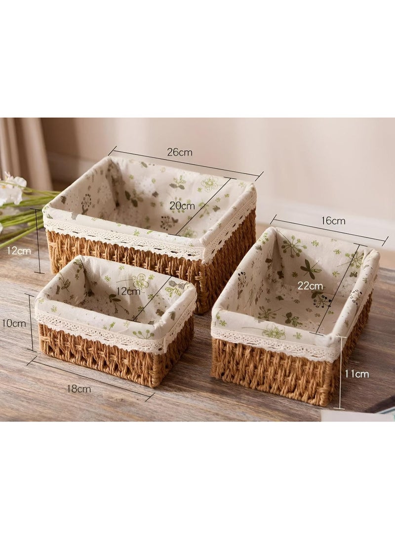 Set of 3 Storage Baskets, Braided Basket, Changing Table Organizer, Storage Box, Shelf Baskets & Wicker Baskets for Bathroom, Small Basket for Nursery - Shape May Vary  - Image 3