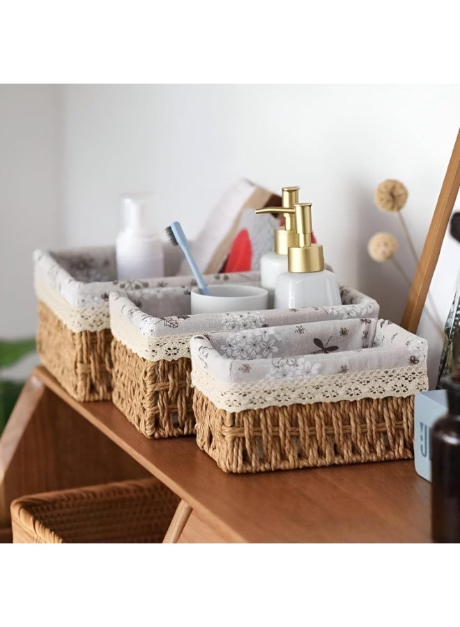 Set of 3 Storage Baskets, Braided Basket, Changing Table Organizer, Storage Box, Shelf Baskets & Wicker Baskets for Bathroom, Small Basket for Nursery - Shape May Vary  - Image 5