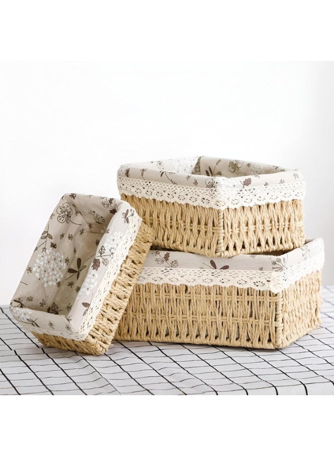Set of 3 Storage Baskets, Braided Basket, Changing Table Organizer, Storage Box, Shelf Baskets & Wicker Baskets for Bathroom, Small Basket for Nursery - Shape May Vary  - Image 4