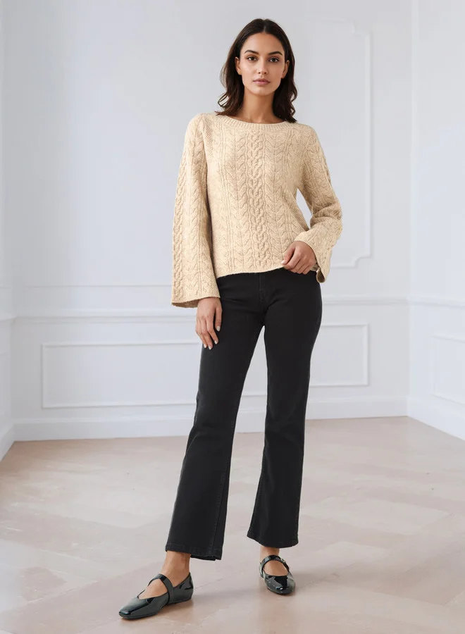 ايكونيك كنزة صوفية كلاسيكية بياقة دائرية وقصة عادية