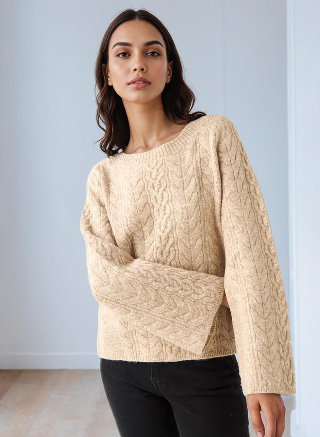 Iconic Regular Fit Cable Knit Crew Neck Sweater - Image 1