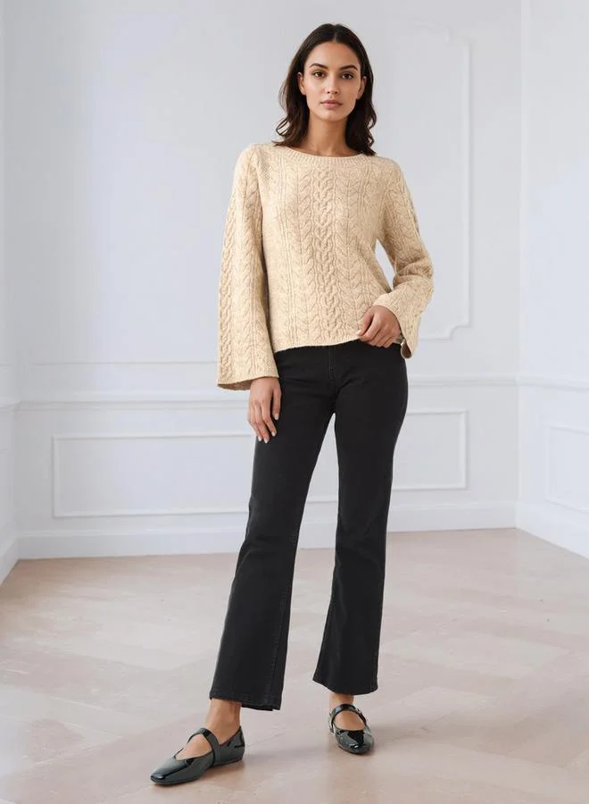 ايكونيك كنزة صوفية كلاسيكية بياقة دائرية وقصة عادية