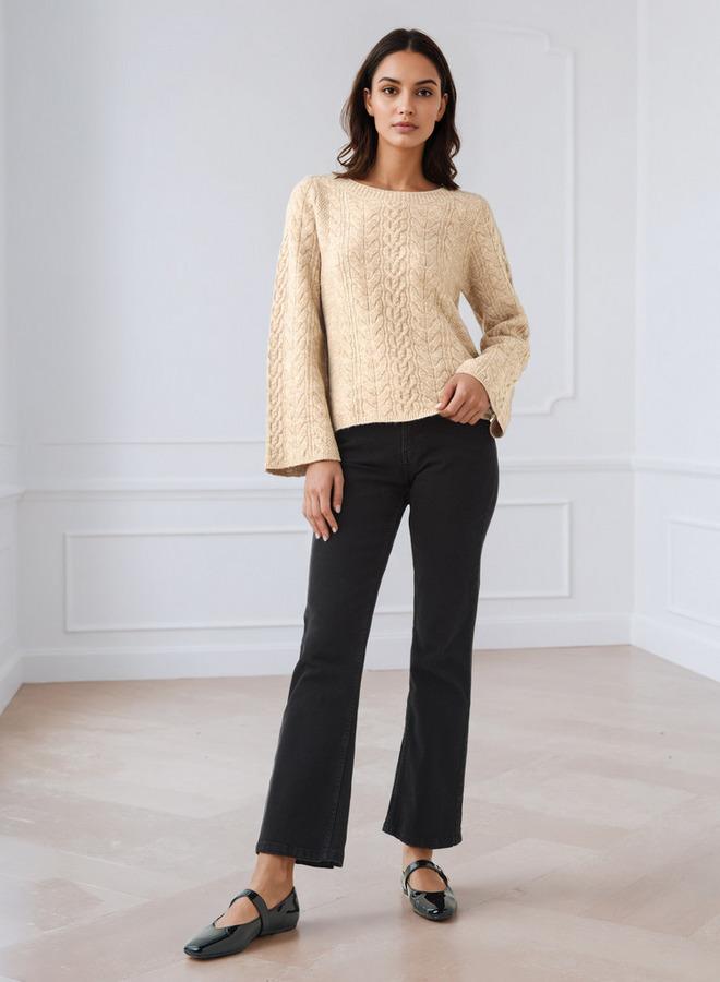 Iconic Regular Fit Cable Knit Crew Neck Sweater - Image 2