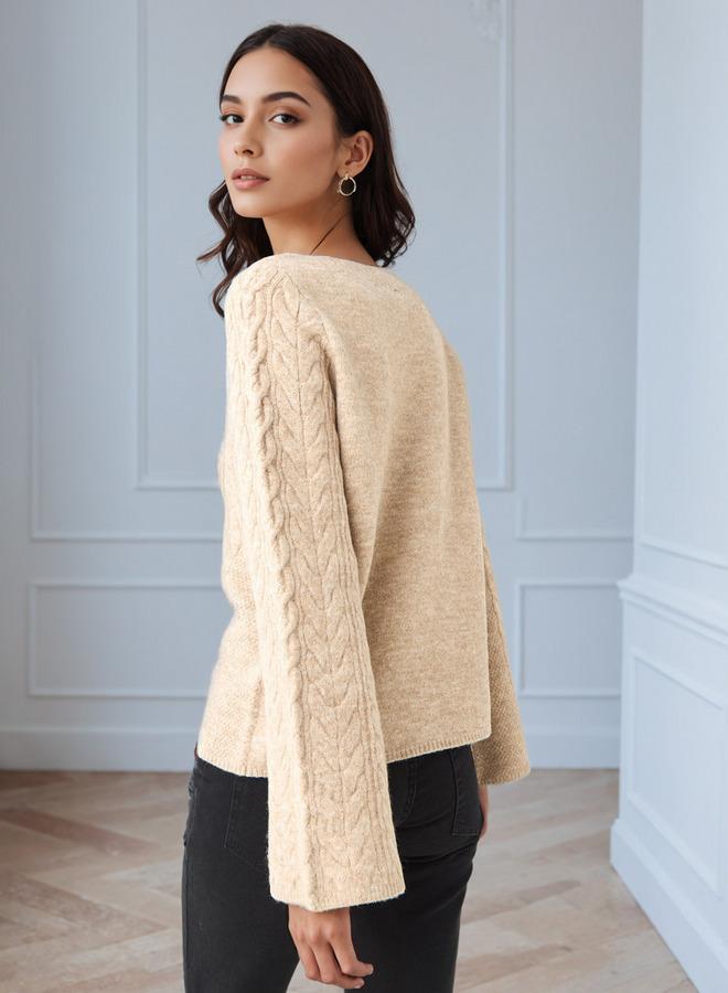 Iconic Regular Fit Cable Knit Crew Neck Sweater - Image 3