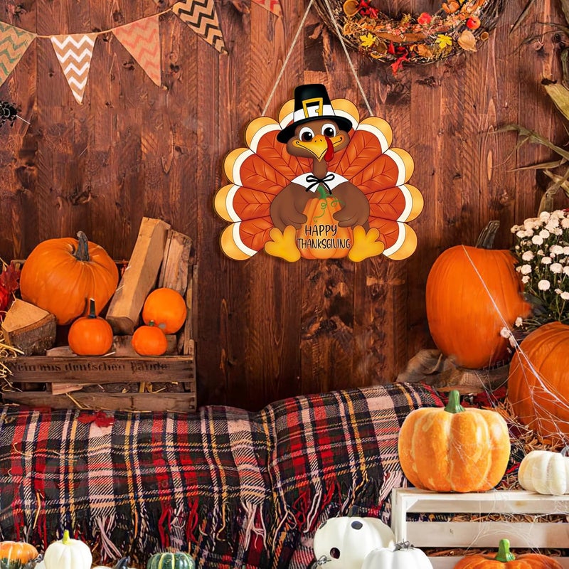 Sophena Thanksgiving Decoration Wooden Turkey Pumpkin Door Wreath for Front Door Sign Wall Signs, Thankful Blessed Grateful Pumpkin Sign Hanging for Fall Autumn Harvest Home Halloween Decoration - Image 4