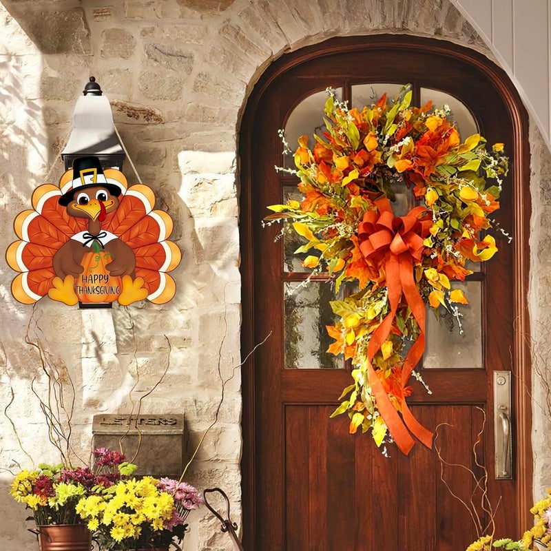 Sophena Thanksgiving Decoration Wooden Turkey Pumpkin Door Wreath for Front Door Sign Wall Signs, Thankful Blessed Grateful Pumpkin Sign Hanging for Fall Autumn Harvest Home Halloween Decoration - Image 3