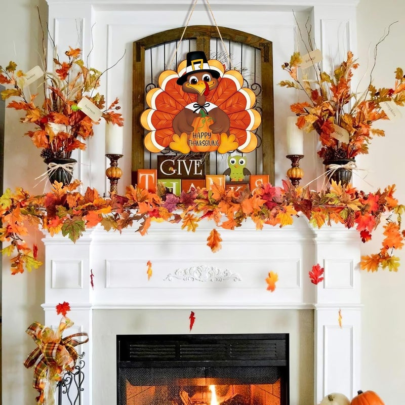 Sophena Thanksgiving Decoration Wooden Turkey Pumpkin Door Wreath for Front Door Sign Wall Signs, Thankful Blessed Grateful Pumpkin Sign Hanging for Fall Autumn Harvest Home Halloween Decoration - Image 5