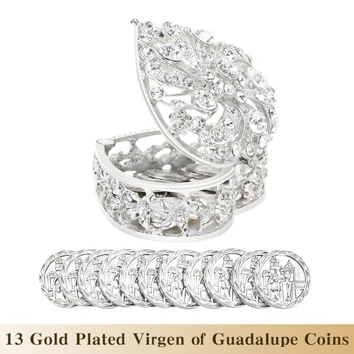 ESNOY Wedding Arras Coins Set, Arras De Boda Catolica, Arras Para Boda Catolica Silver Heart Shaped Box with Decorative Rhinestone Crystals,Arras De Boda Cristiana,Regalos de Boda,Arras de Matrimonio - Image 3