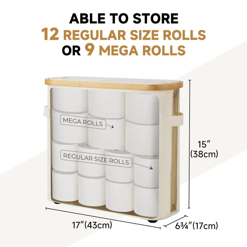StorageWorks Toilet Paper Storage Baskets with Dual Flip Lids, Toilet Paper Organizer for Bathroom, Toilet Paper Container with Side Pocket, Holds 9 Mega or 12 Regular Rolls, Medium, Beige - Image 3