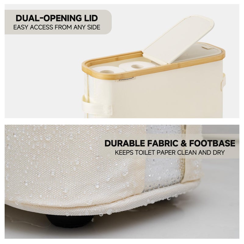 StorageWorks Toilet Paper Storage Baskets with Dual Flip Lids, Toilet Paper Organizer for Bathroom, Toilet Paper Container with Side Pocket, Holds 9 Mega or 12 Regular Rolls, Medium, Beige - Image 5