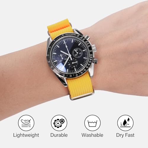TACTICAL FROG Nylon Watch Band 18mm 19 mm 20mm 22 mm 24 mm, Waterproof Military Watch Straps Replacement for Men Women, With Stainless Steel Buckle (Yellow, 20mm) - Image 4