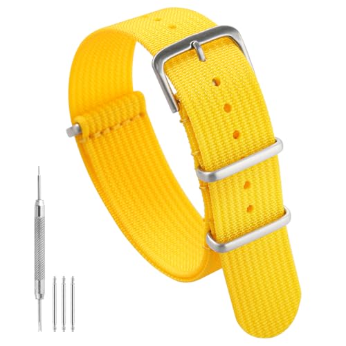 TACTICAL FROG Nylon Watch Band 18mm 19 mm 20mm 22 mm 24 mm, Waterproof Military Watch Straps Replacement for Men Women, With Stainless Steel Buckle (Yellow, 20mm) - Image 1