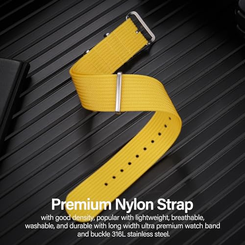 TACTICAL FROG Nylon Watch Band 18mm 19 mm 20mm 22 mm 24 mm, Waterproof Military Watch Straps Replacement for Men Women, With Stainless Steel Buckle (Yellow, 20mm) - Image 2