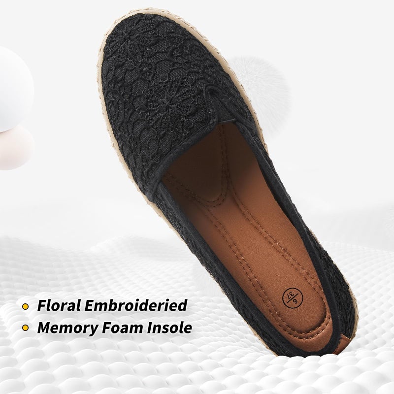 BABUDOG Women's Flats with Flower Embroideried,White Lace Ballet Flats,Comfortable Dress Flats(Black.US6) - Image 4