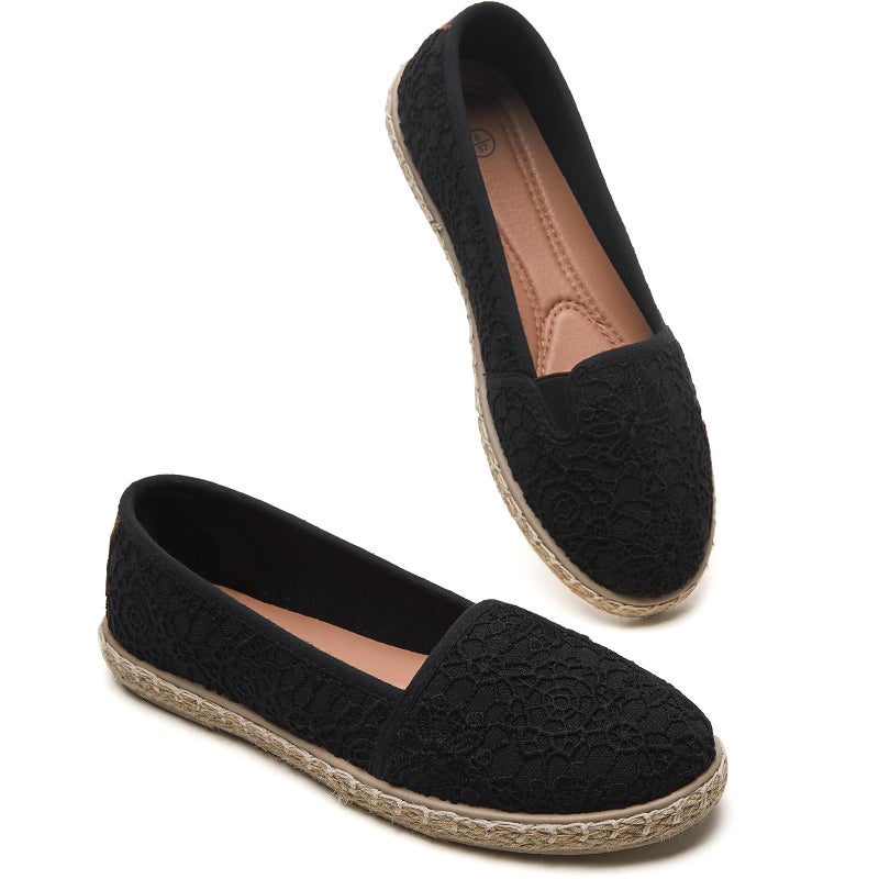 BABUDOG Women's Flats with Flower Embroideried,White Lace Ballet Flats,Comfortable Dress Flats(Black.US6) - Image 1