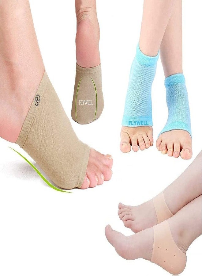 FLYWELL Arch Support Sleeves Sock For Comfort Gel Pad Cushions For Foot Pain Relief 1 Pair, Moisturizing Gel Heel Socks 1 Pair,Silicone Heel Pad Socks 1Pair,|Pack Of-3,Multicolour - Image 1
