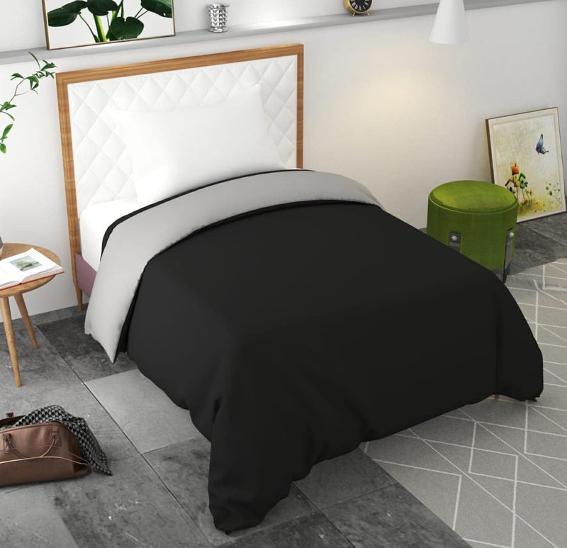 TURIYA 180 TC Microfiber 1 Pc Reversible Single Bed Duvet Cover/ Rajai Cover Cum Dohar; 90x60 inches; Black and Grey - Image 3