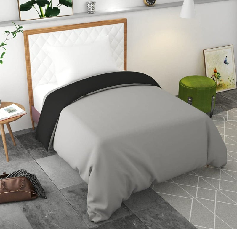 TURIYA 180 TC Microfiber 1 Pc Reversible Single Bed Duvet Cover/ Rajai Cover Cum Dohar; 90x60 inches; Black and Grey - Image 2