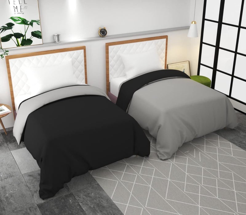 TURIYA 180 TC Microfiber 1 Pc Reversible Single Bed Duvet Cover/ Rajai Cover Cum Dohar; 90x60 inches; Black and Grey - Image 1