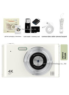 High-definition Digital Camera CCD Student Party Campus Card Machine Photo Video Retro Travel Gift-Color:H15 White (hd Large Screen) + 64g Memory Card + Card Reader + Android Otg Adapter