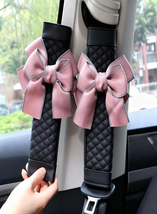 ZigiHos Cute Bow Leather Car Seat Belt Cover Pads 2 Packs & 4 Packs Soft Seat Belt Cover for Shoulder Pad Neck Cushion Protector Car Accessories Universal Seat Belt Cover (Pink,2) - Image 1