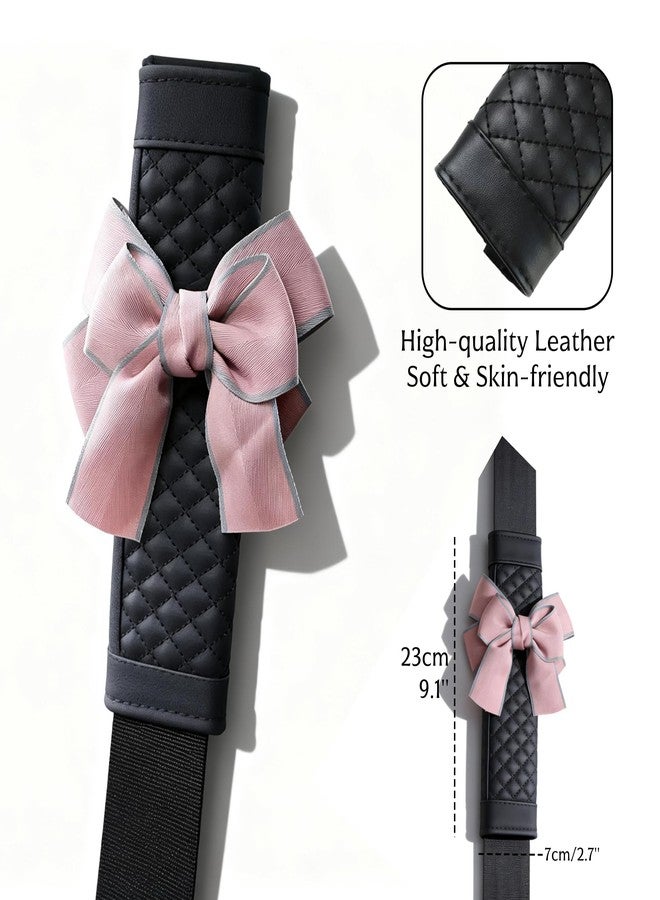 ZigiHos Cute Bow Leather Car Seat Belt Cover Pads 2 Packs & 4 Packs Soft Seat Belt Cover for Shoulder Pad Neck Cushion Protector Car Accessories Universal Seat Belt Cover (Pink,2) - Image 2