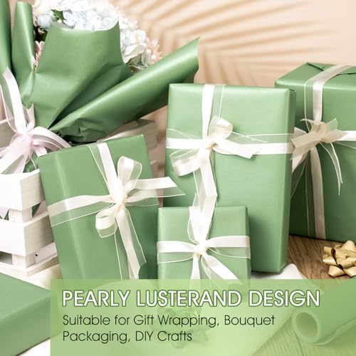 Yarcony Shimmer Sage Green Wrapping Paper, Green Matte Gift Wrapping Paper for Gifts, Solid Color Pearly-lustre Gift Wrap for Wedding, Birthday, Baby Shower, Christmas (Mini Roll, 17 Inch X 33 Feet) - Image 2