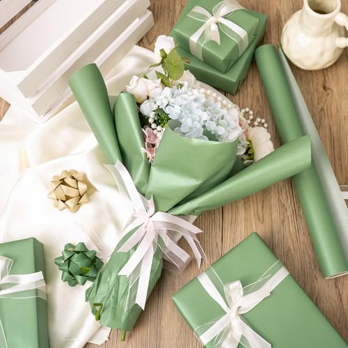 Yarcony Shimmer Sage Green Wrapping Paper, Green Matte Gift Wrapping Paper for Gifts, Solid Color Pearly-lustre Gift Wrap for Wedding, Birthday, Baby Shower, Christmas (Mini Roll, 17 Inch X 33 Feet) - Image 5